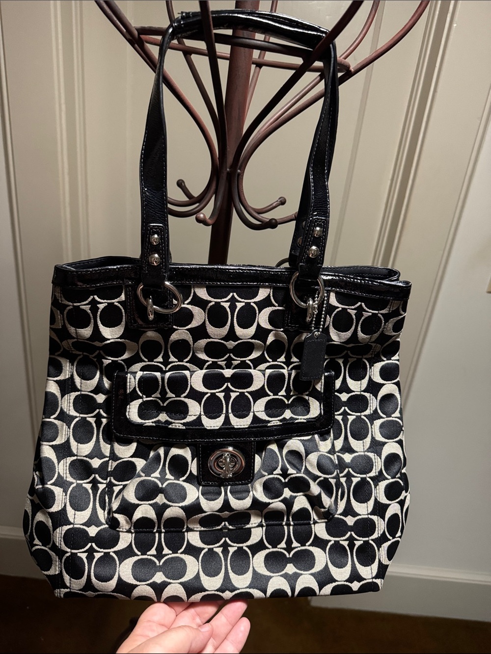 Coach Black and Ivory Signature Logo Tote